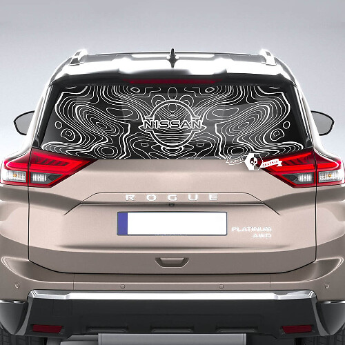Adesivo per finestrino posteriore per Nissan Rogue con grafica adesiva in vinile mappa topografica
