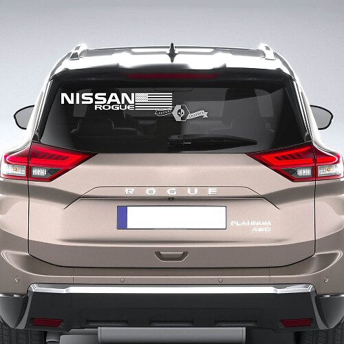 Adesivo in Vinile per Finestrino Posteriore con Scritta del Marchio e Bandiera USA per Nissan Rogue