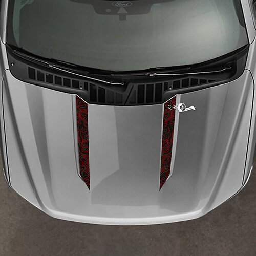 Ford F150 F-150 2021-2024 Strisce di lancia per cofano largo Design di mappe topografiche Decalcomanie in vinile e adesivi grafici
