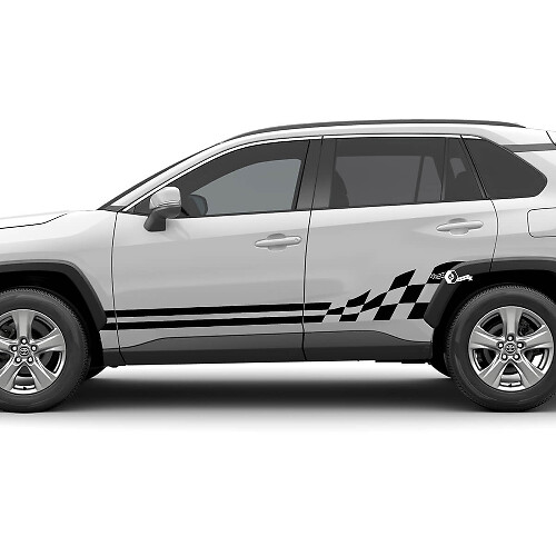 Il kit di adesivi grafici con bandiera a scacchi sul pannello laterale inferiore del pannello basculante si adatta alla decalcomania in vinile Toyota RAV4
