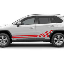 Il kit di adesivi grafici con bandiera a scacchi sul pannello laterale inferiore del pannello basculante si adatta alla decalcomania in vinile Toyota RAV4
 2