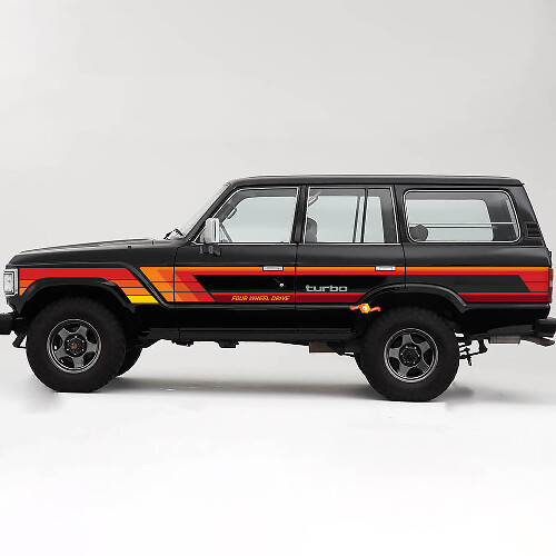 Retro Vintage Stripes Turbo Four Wheel Drive TRD Porte laterali Adesivi per decalcomanie in vinile per Toyota Land Cruiser SERIE 60
