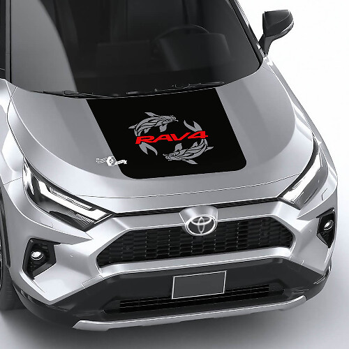 Adesivo in vinile con doppia carpa e logo Rav4 per cofano Toyota RAV4