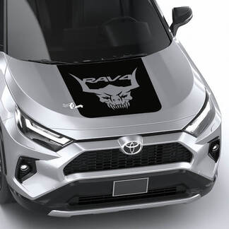 Design del teschio con corna RAV4 Adesivo grafico in vinile per cofano adatto a Toyota RAV4
