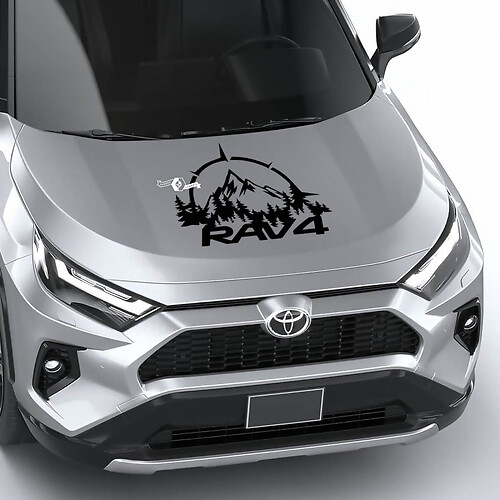 Bussola con montagne alberi RAV4 adesivo grafico in vinile per cofano adatto a Toyota RAV4
