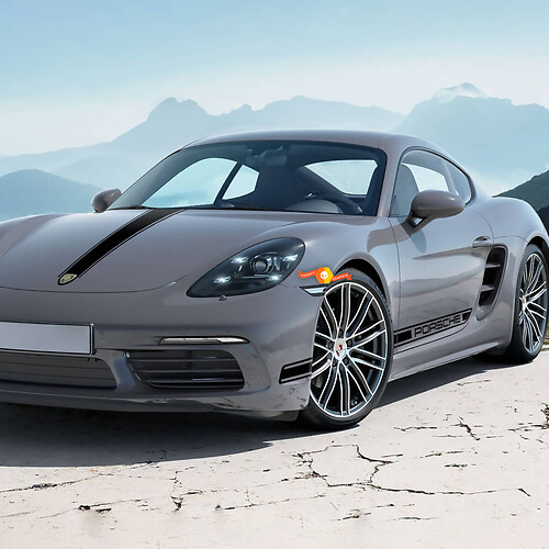 La grafica delle strisce sul cofano e sui lati si adatta alla decalcomania adesiva Porsche 718 Cayman
