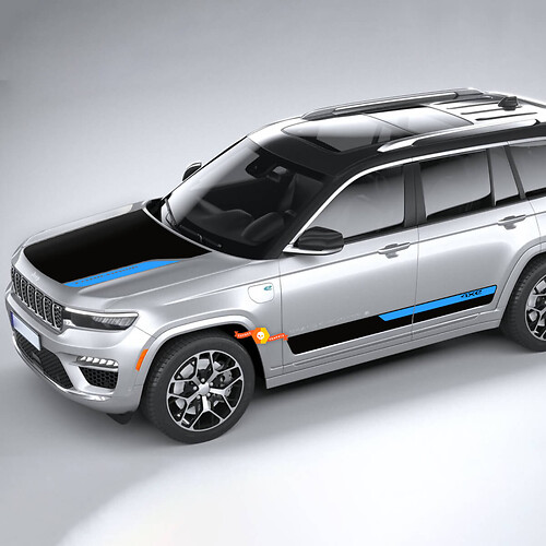 Decalcomanie adesive grafiche per kit Jeep Grand Cherokee 4XE Trailhawk per porte laterali e cofano
