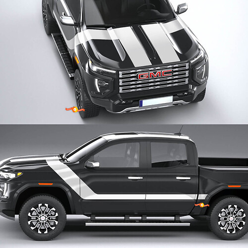 Decalcomanie per adesivi T con grafica laterale e sul cofano per GMC Canyon 2024
