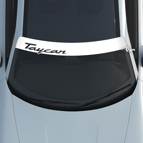 Adesivo decalcomania per parabrezza con logo Porsche Taycan e strisce di sfondo
