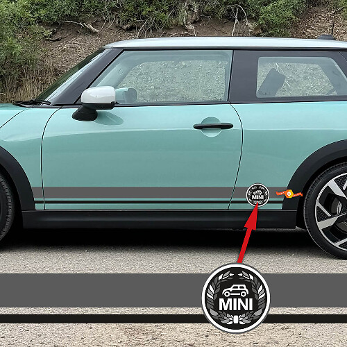 Coppia adesivi per decalcomanie laterali per porte grafiche a due strisce di colore Mini Cooper
