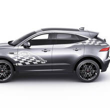 Coppia Jaguar E-Pace Logo laterale Bandiera a scacchiera Decalcomania grafica per porte Adesivo con logo
 2