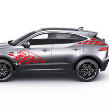 Coppia Jaguar E-Pace Logo laterale Bandiera a scacchiera Decalcomania grafica per porte Adesivo con logo
 3