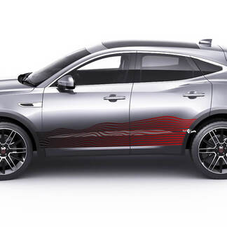 Coppia adesivi con logo Jaguar E-Pace Wave per porte laterali con logo a strisce con grafica sfumata di colore
