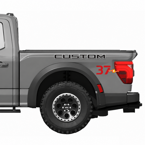 CUSTOM 37 Outlined Lettering — Adesivo in vinile (fianco del cassone) per Ford F-150 Raptor 2024-2026