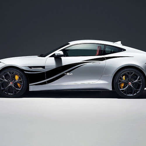 2x adesivi in ​​vinile con grafica laterale per porte Jaguar F-Type R Side Racing
