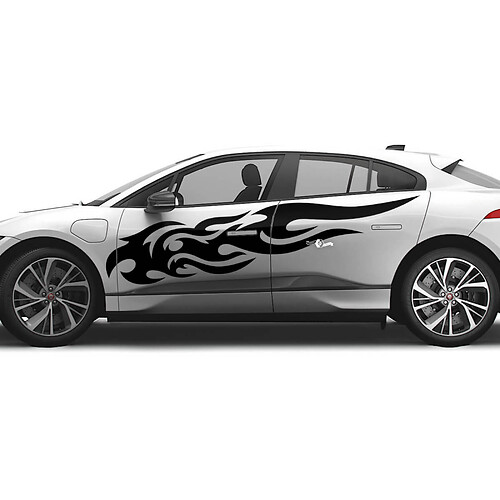 2x adesivi in ​​vinile con grafica Jaguar F-Type R Side Racing Graphics per porte laterali con fiamma
