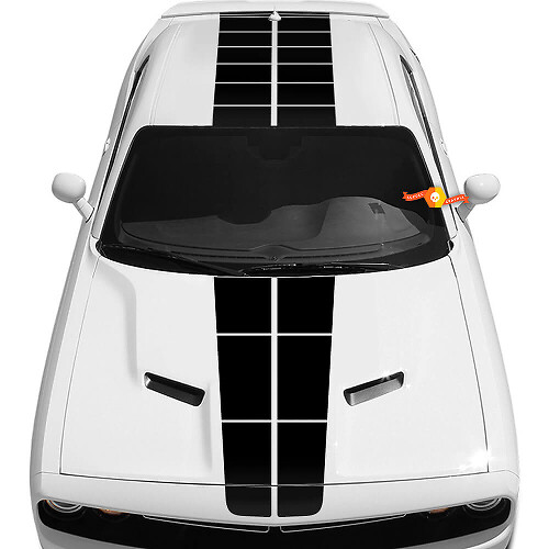 Kit Adesivi in Vinile Strisce Gemelle per Cofano e Tetto per Dodge Challenger 2015-2021