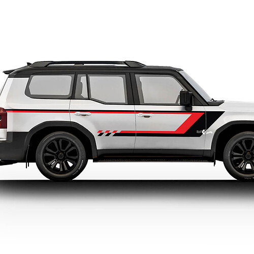 Kit di decalcomanie per adesivi grafici in vinile per porte laterali vintage Toyota Land Cruiser a strisce a scacchi
