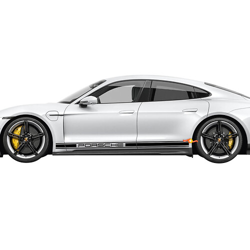 Strisce decorative laterali Porsche Taycan con lettere Porsche - Adesivi grafici in vinile personalizzati
