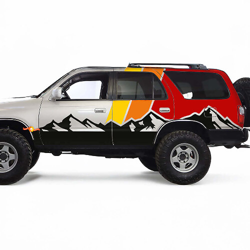Adesivo Vinile Laterale con Catena Montuosa e Strisce Retrò per Toyota 4Runner 1996-2002