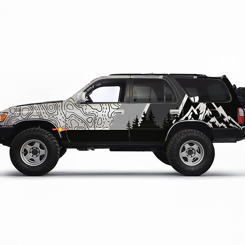 Decalcomanie per adesivi a strisce vintage retrò con mappa topografica delle montagne - Avvolgimento grafico personalizzato per Toyota 4Runner TRD
