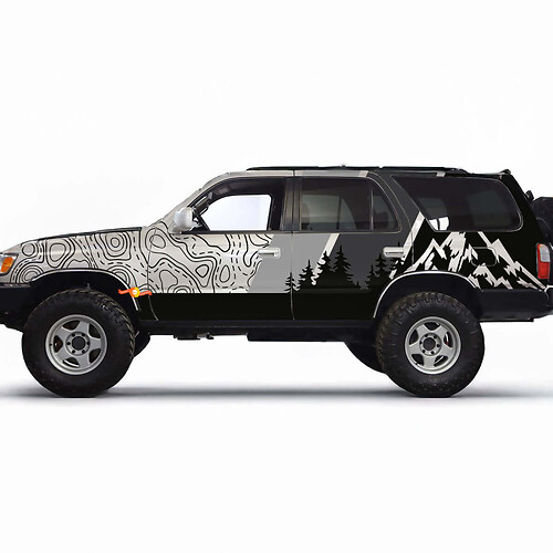 Mappa topografica dei monti Contorno Retrò Adesivi Strisce Vintage TRD - Grafica personalizzata per Toyota 4Runner TRD
