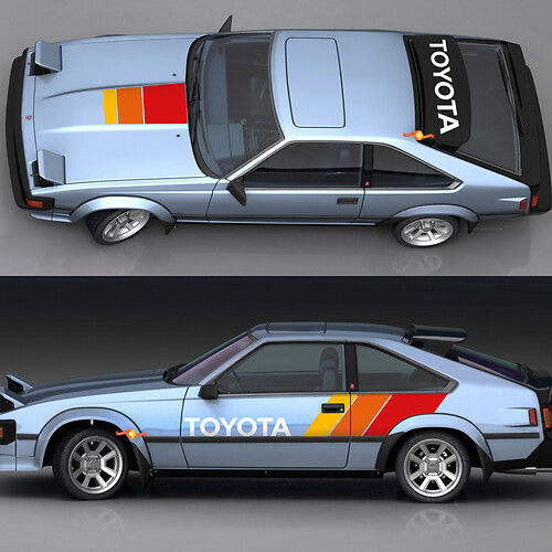 Decalcomanie a strisce vintage Toyota Celica Supra 1980 TRD - Avvolgimento grafico personalizzato
