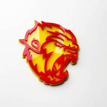Emblema dei distintivi del parafango 3D Angry Yeti Sasquatch Bigfoot Giallo vs Rosso
 3