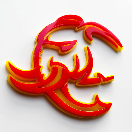 Emblema dei distintivi del parafango del distintivo 3D di HellElephant Giallo vs Rosso
