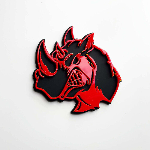 3D Rhino Angry Logo Badge - Emblema Paraurti Personalizzato per Auto, Camion e SUV Rosso vs Nero
