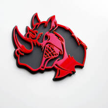 Distintivo con logo 3D Rhino Angry - Emblema parafango personalizzato per auto, camion e SUV Rosso contro grigio
 2