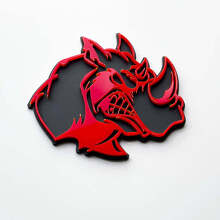 Distintivo con logo 3D Rhino Angry - Emblema parafango personalizzato per auto, camion e SUV Rosso contro grigio
 3