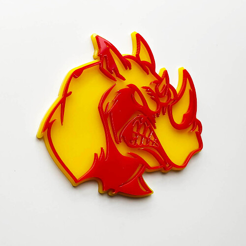 Distintivo con logo 3D Rhino Angry - Emblema parafango personalizzato per auto, camion e SUV Rosso contro giallo
