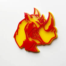 Distintivo con logo 3D Rhino Angry - Emblema parafango personalizzato per auto, camion e SUV Rosso contro giallo
 2