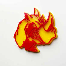 Distintivo con logo 3D Rhino Angry - Emblema parafango personalizzato per auto, camion e SUV Rosso contro giallo
 2