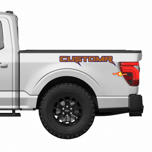 CUSTOMR Distressed Outline Bed Lettering Pair Fianco del cassone Adesivo in vinile per Ford F-150