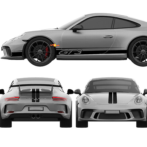 Kit bagagliaio cofano Porsche 911 GT3 strisce laterali - grafica personalizzata in vinile
