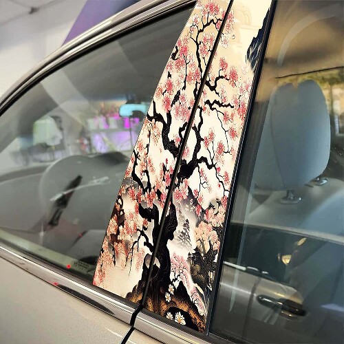 Albero giapponese Sakura Pillar Doors Car Decal Sticker Wrap Grafica personalizzata in vinile per lo styling del veicolo

