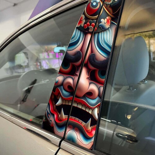 Maschera demoniaca giapponese Hannya Pillar Doors Car Decal Sticker Wrap Grafica personalizzata in vinile per lo styling del veicolo

