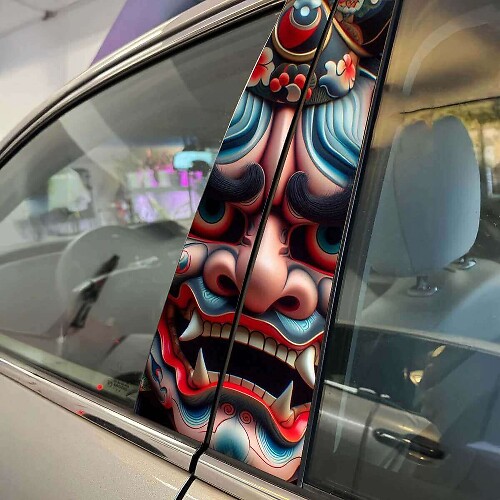 Maschera demoniaca giapponese Hannya Pillar Doors Car Decal Sticker Wrap Grafica personalizzata in vinile per lo styling del veicolo
