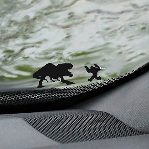 Decalcomania per angolo dell'uovo di Pasqua del parabrezza Bigfoot T-Rex e Yeti - grafica in vinile personalizzata
