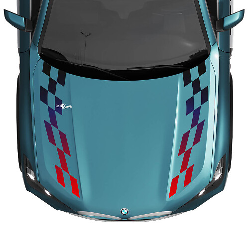 Decalcomania a strisce sfumate a scacchi sul cofano BMW X5 G05 - Vinile M Performance
