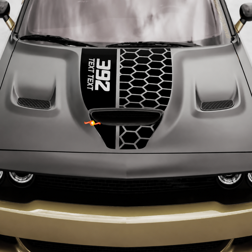 392 Scat Pack Style TEXT TEXT Honeycomb Center Stripe — Adesivo in vinile (cofano) per Dodge Challenger