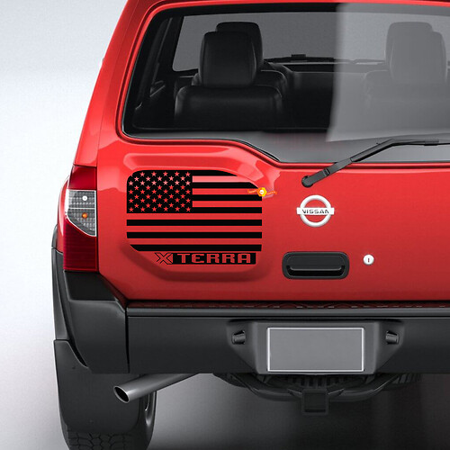 Decalcomanie per adesivi in ​​vinile con grafica Nissan Xterra invecchiata con bandiera americana degli Stati Uniti posteriori
