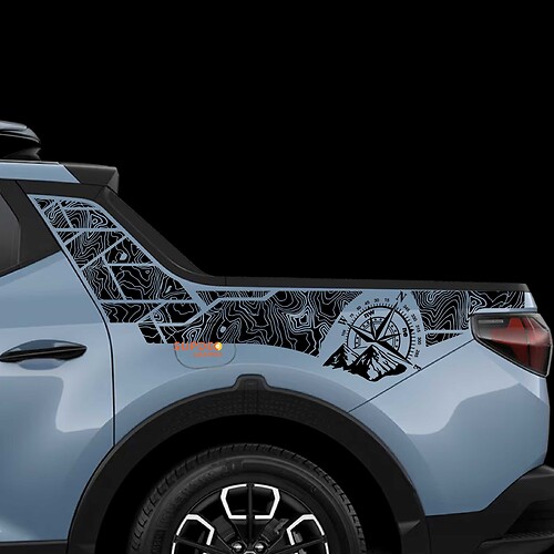 2x adesivi in ​​vinile con mappa topografica Hyundai Santa Cruz, lato comodino, montante posteriore
