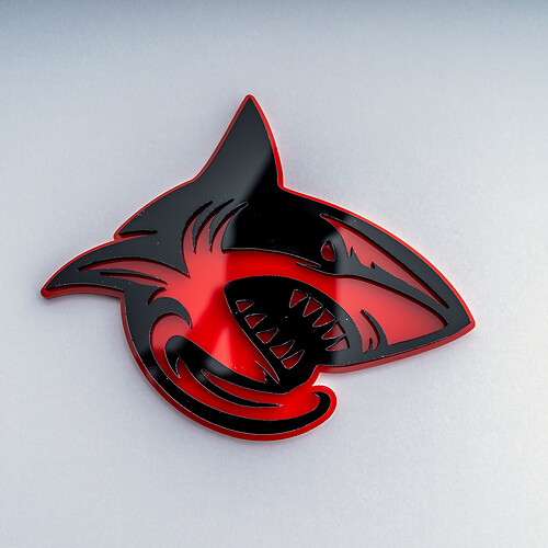 Emblema dei distintivi del parafango dello squalo Hellshark 3D nero e rosso
