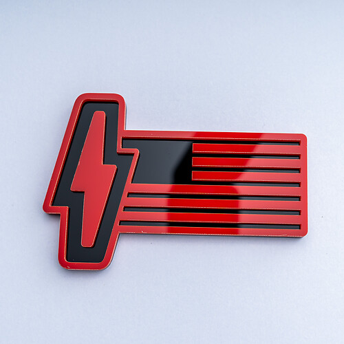 Stemma 3D con bandiera americana Ford 150 Lightning - Emblema distintivo parafango personalizzato rosso e nero
