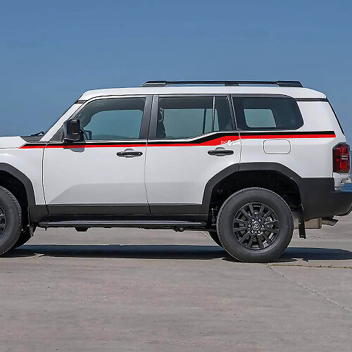 Adesivi in vinile per strisce decorative sulle porte laterali della Toyota Land Cruiser in 2 colori.
