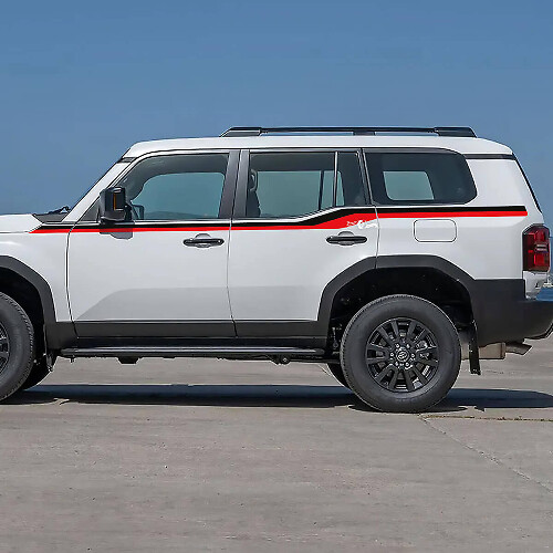 Adesivi in vinile per strisce decorative sulle porte laterali della Toyota Land Cruiser in 2 colori.
