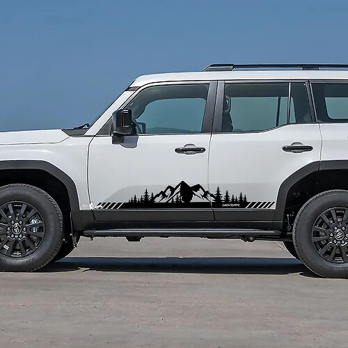 Toyota Land Cruiser porte laterali montagne alberi paesaggio stile decalcomanie adesivi in ​​vinile grafica
